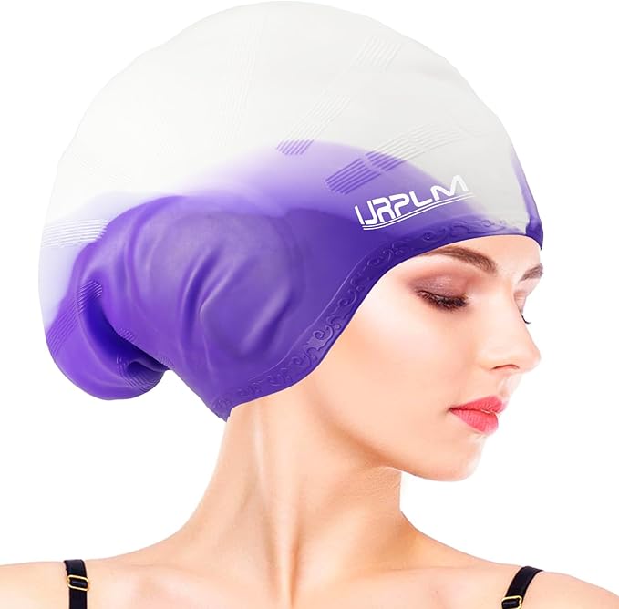 Swim Cap Long Hair,Silicone Swimming Caps with 3D Ear Cover,Waterproof Adult Swim Hats Bathing Caps for Women Men,Keep Your Hair Dry-StrideForce Fitness