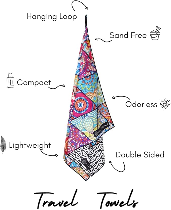 ECCOSOPHY Microfiber Beach Towel - Sand Free Towels are Quick Dry, Light Weight, Super Absorbent - Perfect Pool, Travel, Cruise, Camping Essentials - Oversized Extra Large for Adults 71x35 in-StrideForce Fitness