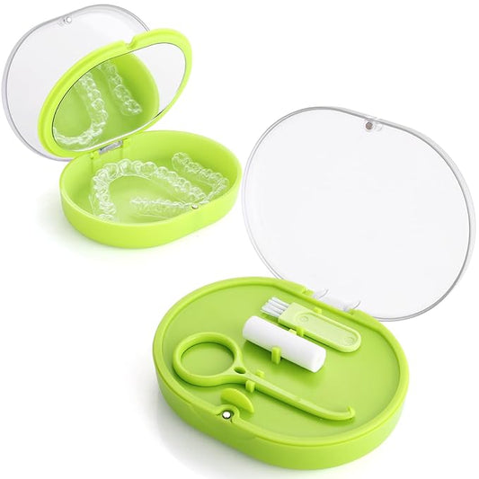 New Double-layer Aligner Case with Belt Chewing,Removal Tool,Cleaning Brush,Built in Mirror Orthodontic Case