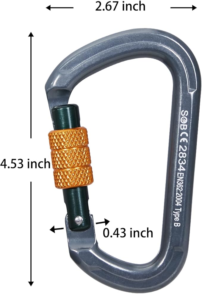 SOB Auto Locking Climbing Carabiner Clips,Heavy Duty Asymmetrical Carabiner Connector Used for Rappelling Gear Rescue Outdoor Projects Dog Leash-StrideForce Fitness