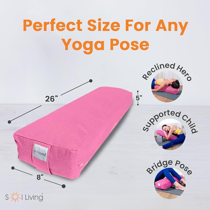Sol Living Yoga Bolster Pillow Rectangular Meditation Cushion Cotton Meditation Accessories for Restorative Yoga Meditation Pillow Yoga Pillow Firm Body Pillow Bolster Pillow for Legs Removable Cover-StrideForce Fitness