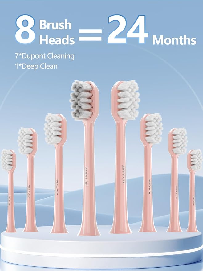 7MAGIC Sonic Electric Toothbrush for Adults and Kids - Up to 180 Days Runtime, 42000 VPM Powered Toothbrush, 5 Modes & 3 Intensities for Sensitive Teeth & Braces, Includes 8 Brush Heads, Pink