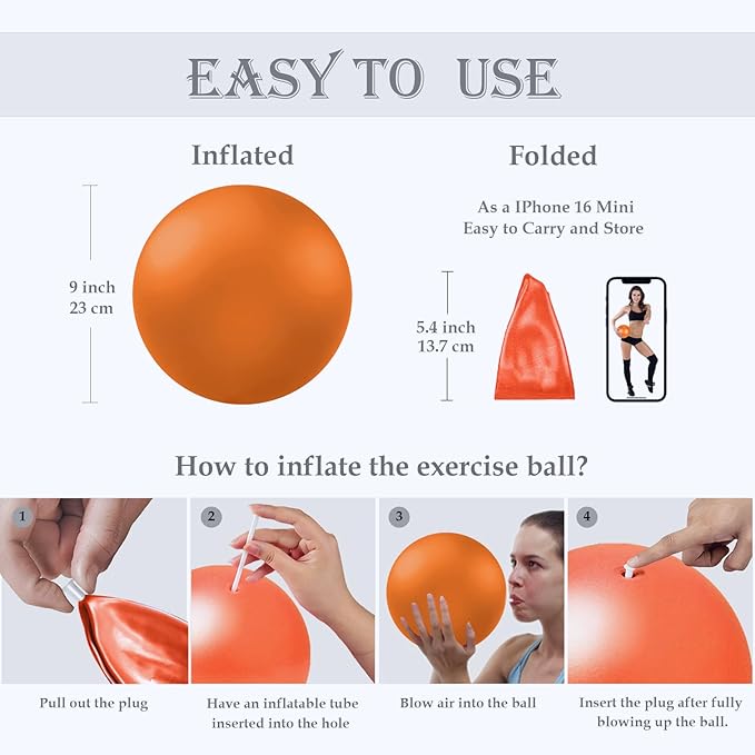 Soft Pilates Ball 9 Inch, Ideal Small Exercise Ball Between Knee Squeeze for Physical Therapy Yoga Core Medicine Abs Pt Bouncy, Mini Rubber Fitball Barre Workout Equipment for Women Men Kid Toddler-StrideForce Fitness
