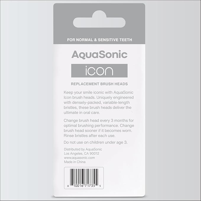 AquaSonic Genuine Icon Replacement Brush Heads | Compatible with AquaSonic Icon Toothbrush | 2 Brush Heads | for Normal & Sensitive Teeth (Pearl)