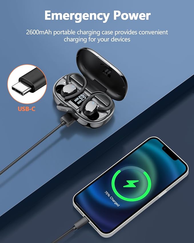 Ear Buds Wireless Bluetooth Earbuds Sport 2025 New Bluetooth 5.3 Headphones with LED Display 128H Playtime Powerful Bass Over Ear Earphones with Earhooks IP7 Waterproof for Gym/Running/Workout-StrideForce Fitness