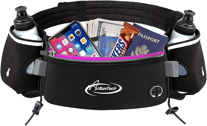 AiRunTech Hydration Running Belt with Water Bottle, Running Fanny Pack for Phone and Wallet Holder, Running Bag Runners Essentials Accessories Marathon Triathlon Walking Jogging Gear Gift-StrideForce Fitness