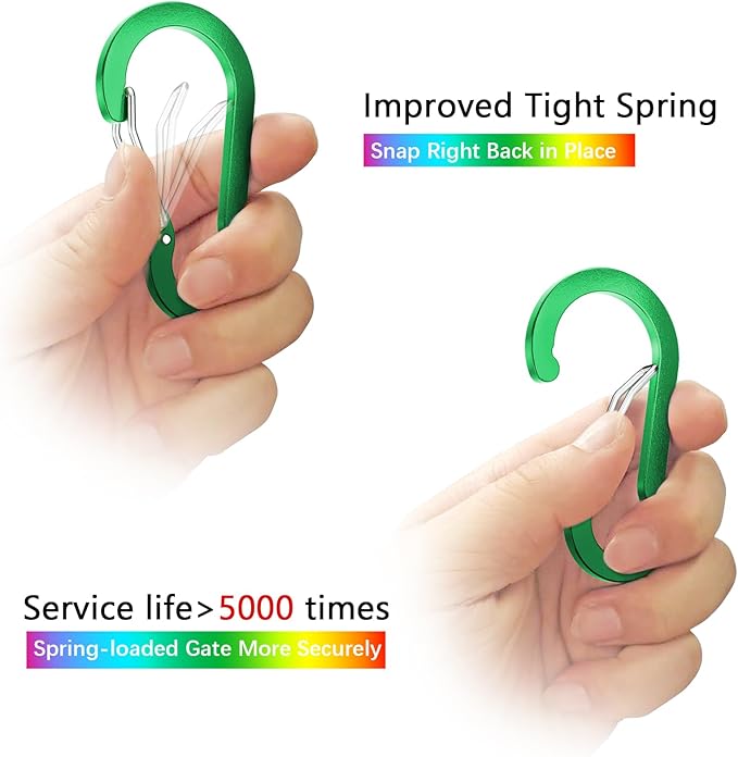 sprookber 3.2 Inch Aluminum Carabiner Clips D Ring, Caribeaner Spring Snap Hook with Keychain for Camping, Hiking, Gym & Outdoor Gear, Set of 10-StrideForce Fitness