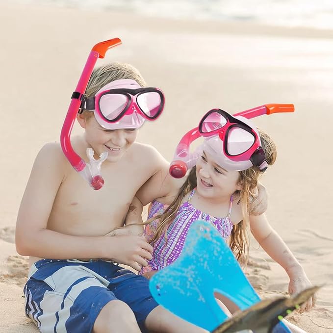 GreenLF Kids Snorkel Set, Anti-Fog Snorkeling Mask with Nose Covers for Youth Junior Child, Boys & Girls Age 5-12, Semi-Dry Diving Scuba Swimming Goggles Gear Packages-StrideForce Fitness