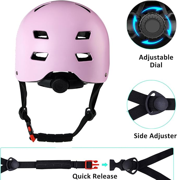 Bike Helmet 3 Sizes for Teenager Kids Youth Adults,Bavilk Skateboard Helmet Adjustable Multi-Sport Bicycle Cycling Scooter Roller Skate Inline Skating Rollerblading for Girls Boys Women Men Teen-StrideForce Fitness