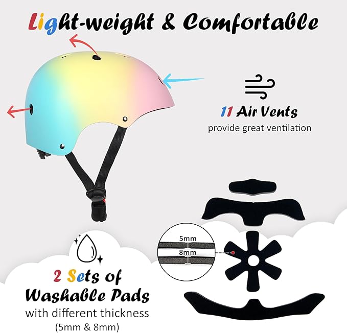 Kids Bike Helmet, Adjustable and Multi-Sport, from Toddler to Youth, 3 Sizes-StrideForce Fitness