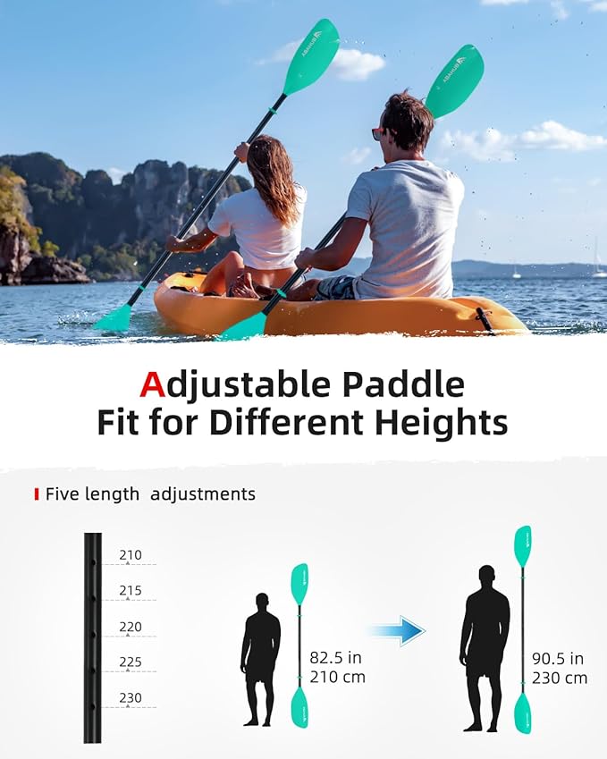 Abahub Adjustable Kayak Paddle 210-230 cm/ 230-250 cm Floating Kayaking Oars Boating Oars Canoeing Oars Black-StrideForce Fitness
