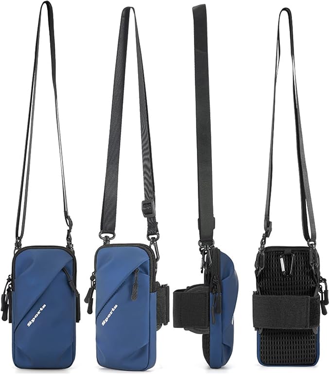 Phone Holder Armband, Small Crossbody Shoulder Holsters Bag with Arm Band, Fits iPhone and Android, Use for Running, Walking, Hiking & Biking (6.7 Inches, Blue)-StrideForce Fitness