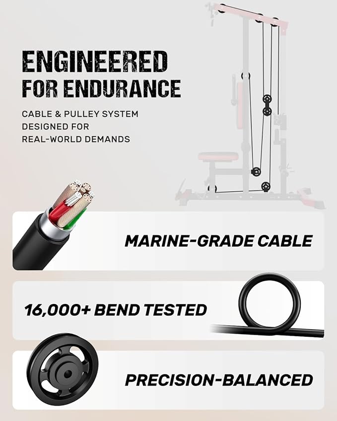 LS01 LAT Pulldown Machine, LAT Row Cable Machine with AB Crunch, LAT Tower with Cable Row Attachments, 3 in 1 Pulley Stations for Home Gym-StrideForce Fitness