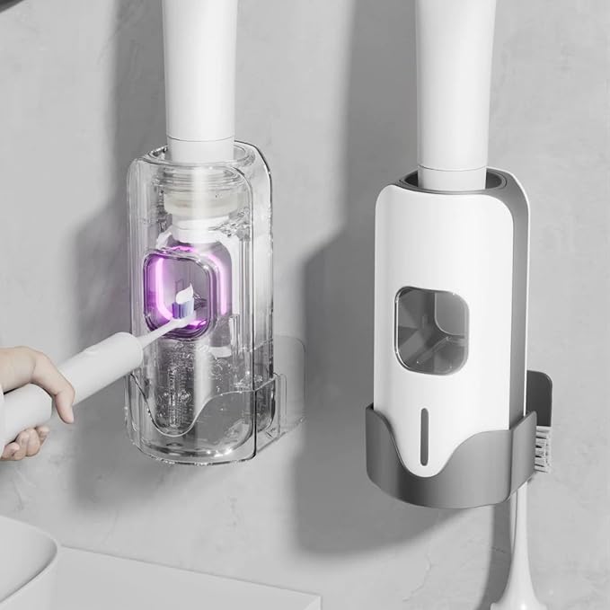 Toothpaste Dispenser, BUILDEC Automatic Electric Toothpaste Squeezer with Sensor Wall-Mounted for Washroom Bathroom(White & Black)