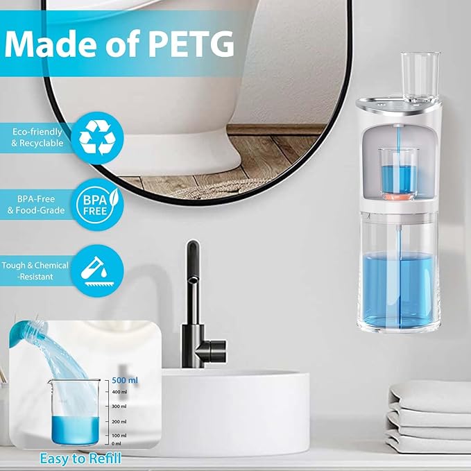 Automatic Mouthwash Dispenser for Bathroom, 2000mAh Electric Touchless Mouthwash Dispenser with Magnetic Cups, 20 Oz Wall Mounted/Countertop Mouthwashs Dispensers for Kids & Adults(White)