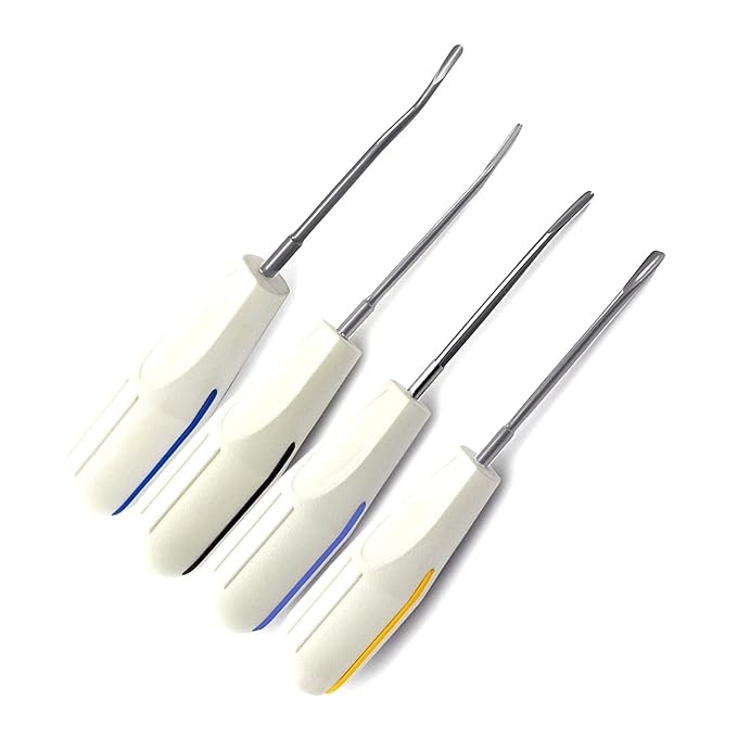 MEDSPO Professional Dental Instruments Osteotome Periotome Luxating Elevator Implant | Orthodontic PDL Teeth | Surgical Root Extraction Spreading (White plastic Elevator set of 8)