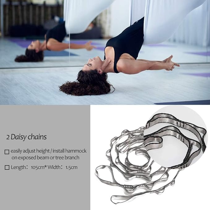 Aerial Yoga Hammock L:5M W:2.8M 5.5 Yards Aerial Pilates Silk Yoga Swing Set with 2000 Ibs Load Include Daisy Chain, Pose Guide-StrideForce Fitness