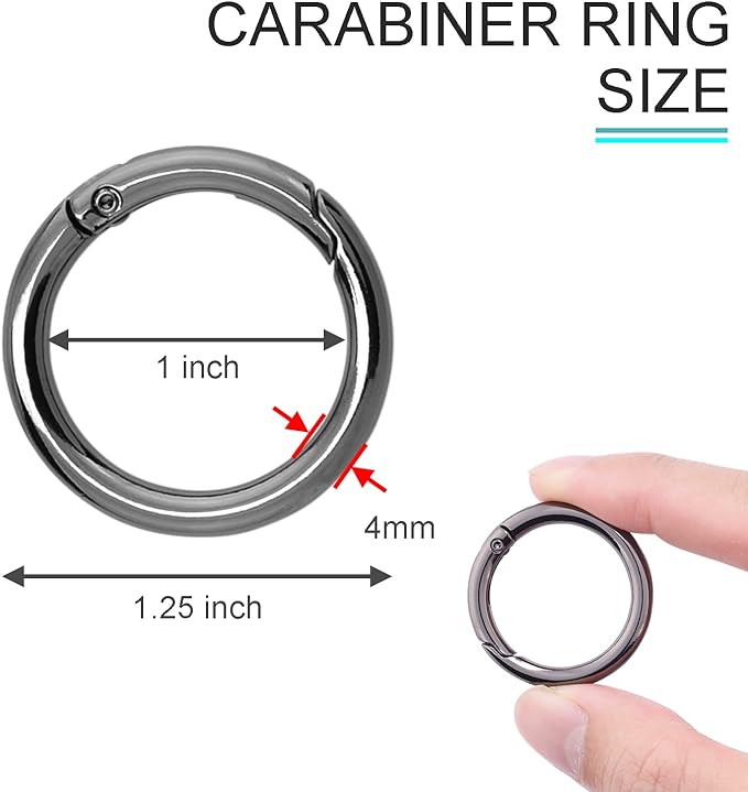10Pack 1 Inch Metal Spring O Rings Clip Keychain, Round Carabiner Clips Keyrings Snap Hook Buckle, Purse Shoulder Bag Chain Rings Clip Replacement Paracord Keychain Lanyard Leather DIY Crafts (Black)-StrideForce Fitness