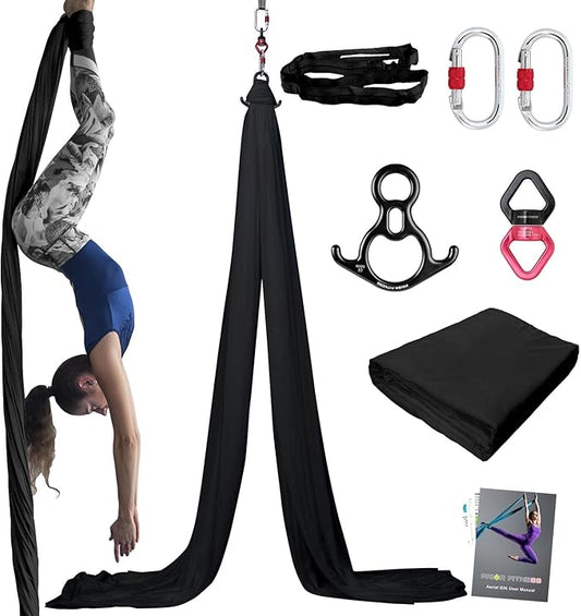 PRIOR FITNESS Aerial Silks Kit Colorful 9/15/20 Yards 40D Nylon Fabric Hammock Set With Hardware & Guide for All Levels Of Aerial Yoga Practice and Acrobatic Flying For Adults Aerial silk-StrideForce Fitness