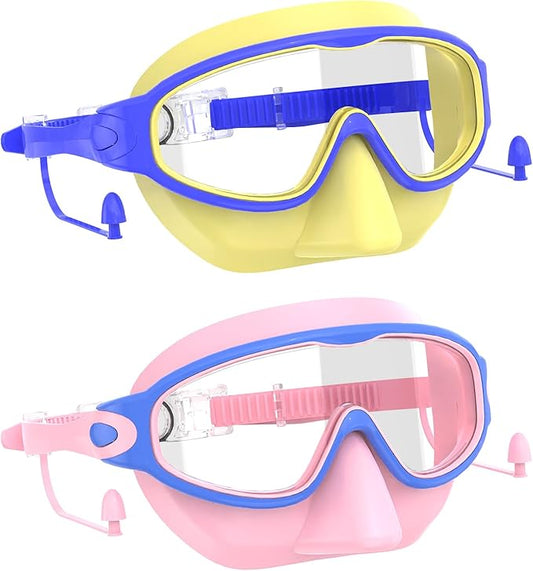 Swim Goggles for Kids 3-15 with Earplugs Large Frame Anti-Fog/UV Swimming Goggles for Boys Girls Toddler 2PCS-StrideForce Fitness