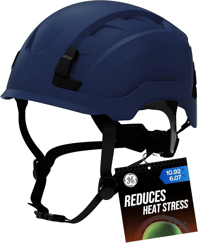 GE Safety Helmet, Impact Absorbing Tech, Adjustable Ratchet, ANSI Type 1, Memory Foam Padding, Hard Hats Protection, Lightweight, Durable, Chin Strap, Comfortable Fit OSHA Approved-StrideForce Fitness