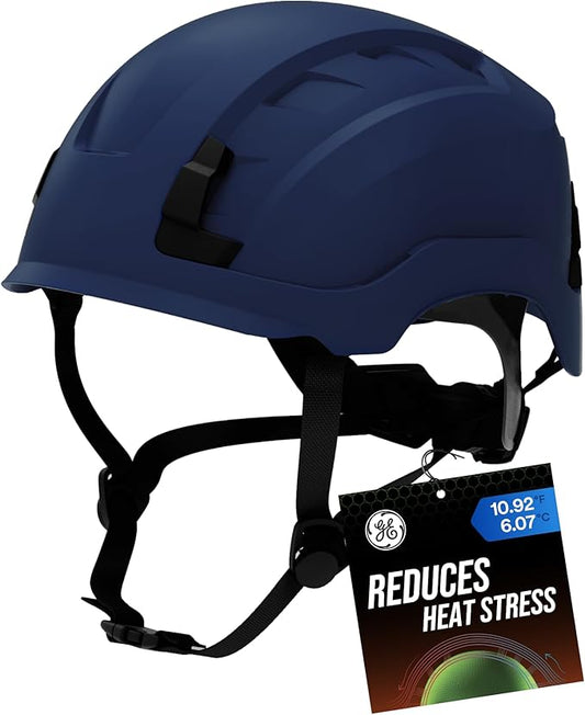 GE Safety Helmet, Impact Absorbing Tech, Adjustable Ratchet, ANSI Type 1, Memory Foam Padding, Hard Hats Protection, Lightweight, Durable, Chin Strap, Comfortable Fit OSHA Approved-StrideForce Fitness
