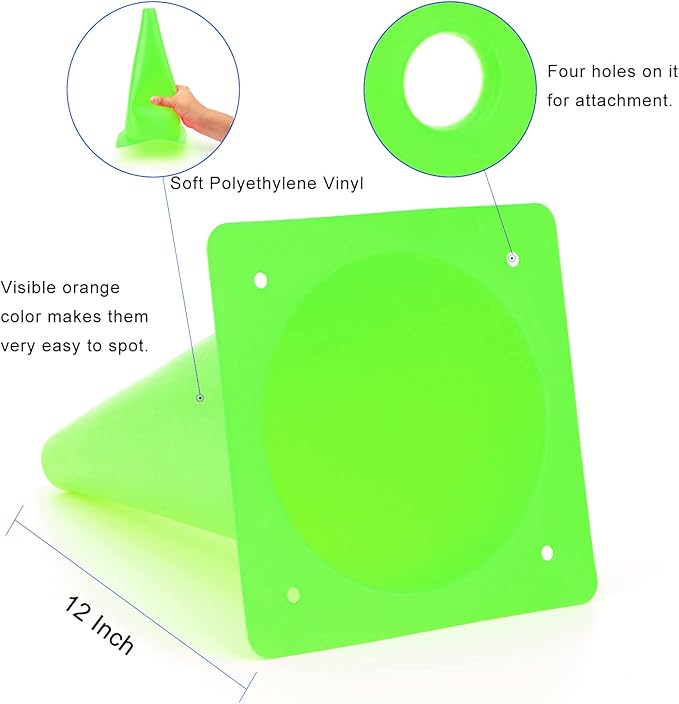 12 Inch Traffic Training Cones, Plastic Safety Parking Cones, Agility Field Marker Cones for Soccer Basketball Football Drills Training, Outdoor Sport Activity & Festive Events - 6 Colors-StrideForce Fitness