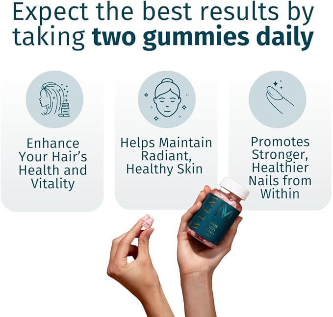 WEEM Hair Skin and Nails Gummies - Supports Healthy Hair - Vegan biotin Vitamins for Women & Men Supports Faster Hair Growth, Stronger Nails, Healthy Skin, Extra Strength (3)-StrideForce Fitness