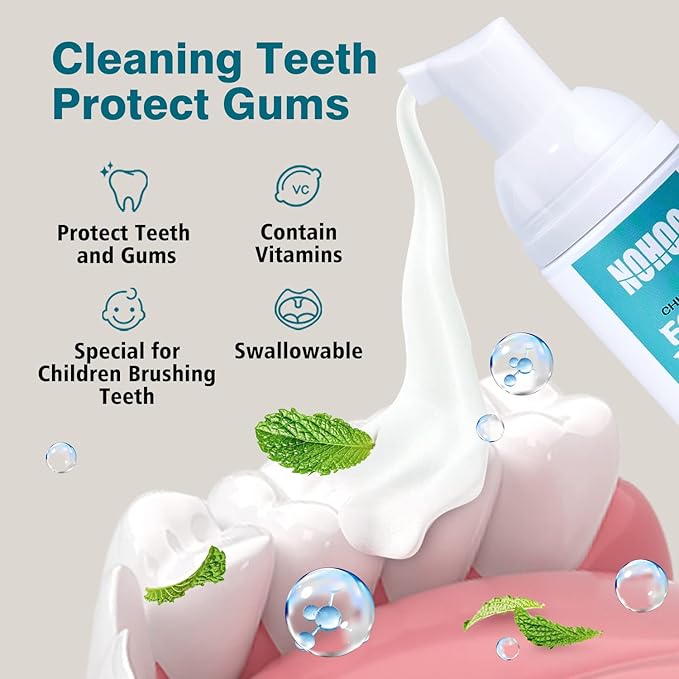 NOHOO Fluoride Free Foam Toothpaste Kids Cantaloupe,Natural Training Toothpaste for Baby Toddler Children Oral Cleaning and Cavity Protection(2 Pack