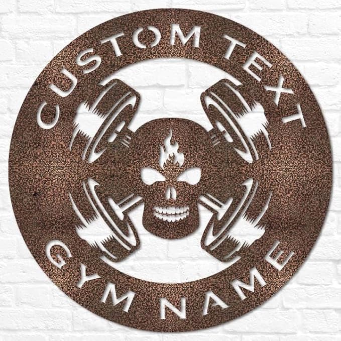 Custom Metal Skull Barbell Gym Name Sign, Dead Lift Den Workout Room Wall Art, Personalized Home Gym Sign, Custom Gym Decor, Workout Garage-StrideForce Fitness
