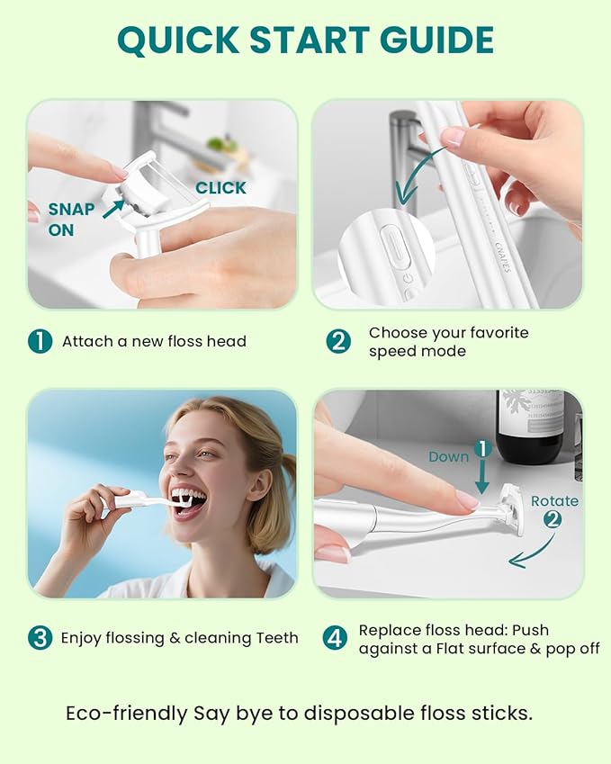 Electric Flosser for Teeth & Adults with 54 Refill Heads + 5 Speeds, Gentle Gliding Floss for Sensitive Gum Care,Water Flosser Alternative, Sonic Oscillation Deep Clean