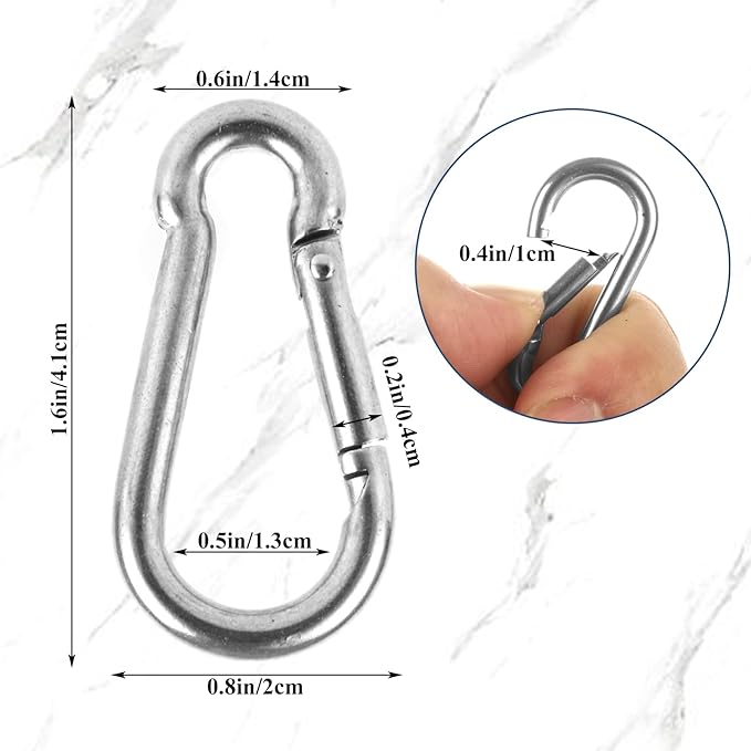 MIVIDE 100 Pack M4 x 1.57 Inch Carabiner Clips Spring Snap Hook, 304 Stainless Steel Heavy Duty Snap Hooks Carabiner Quick Link Clip for Camping Hiking Traveling Outdoor Swing Gym, 110Lbs Capacity-StrideForce Fitness