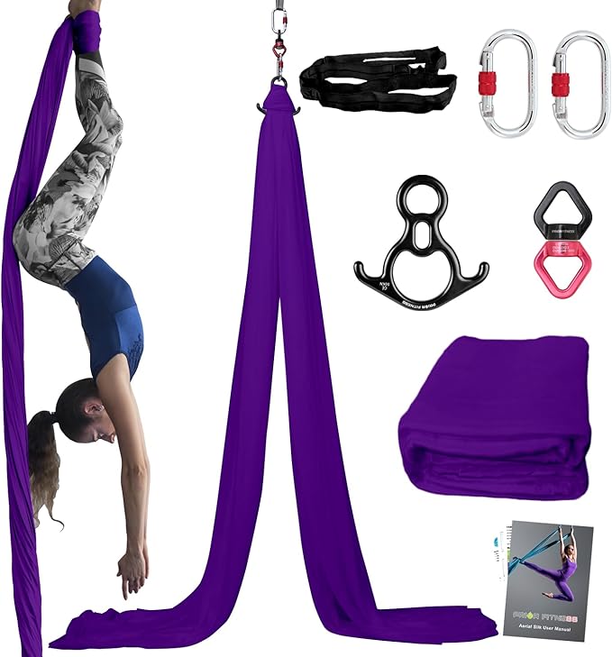 PRIOR FITNESS Aerial Silks Kit Colorful 9/15/20 Yards 40D Nylon Fabric Hammock Set With Hardware & Guide for All Levels Of Aerial Yoga Practice and Acrobatic Flying For Adults Aerial silk-StrideForce Fitness