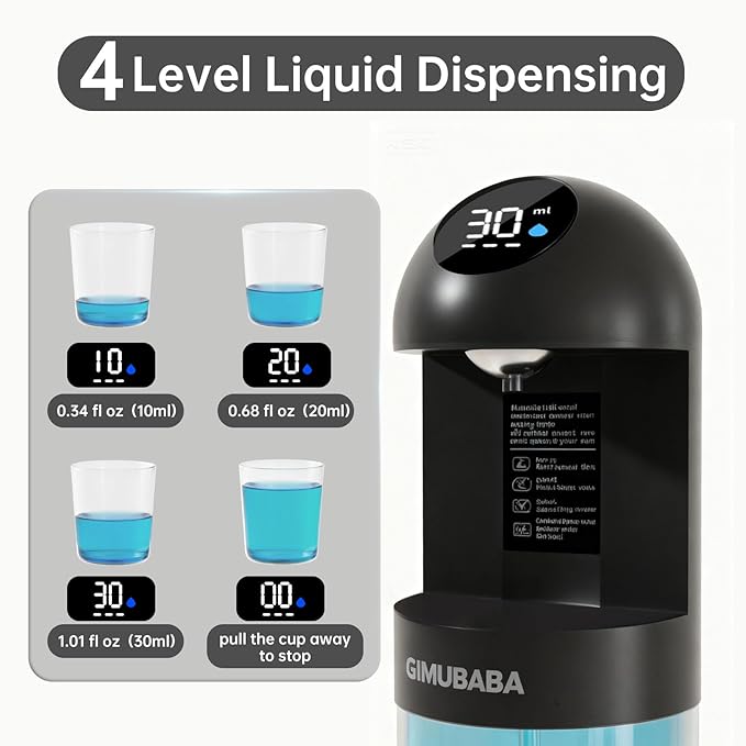 Upgraded Automatic Mouthwash Dispenser with 4 Dispensing Levels for Bathroom-GIMUBABA Smart Mouth Wash Dispenser Sets with 20.3 FL Oz Container,2 Cups & Wall Mount Accessories for Kids & Family(black)