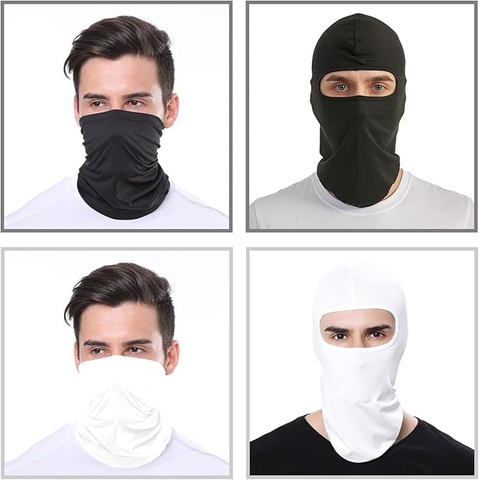 5 Pack of Balaclava Headgear, Outdoor Men's and Women's Ski Caps, Mask, Airsoft Gun, Motorcycle Cover, Helmet (Black, White)-StrideForce Fitness