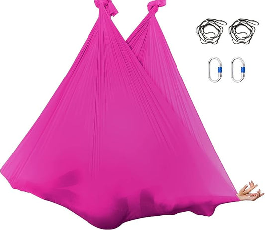 5.5 Yards Aerial Silks Yoga Swing Set - Aerial Yoga Hammock Kit Anti-Gravity Flying for Fitness, Low/Non Stretch Nylon Tricot Fabric Hardware Included for Dance-StrideForce Fitness