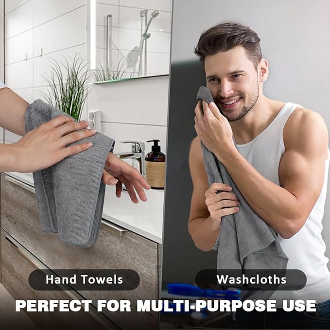 Orighty Gym Towels, Highly Absorbent Sweat Towels, Soft and Quick Drying Gym Towel for Daily Use, Multi-Purpose Towel for Sport, Salon, Spa, Hotel, 16 x 27 Inch, Grey, 3 Pack-StrideForce Fitness