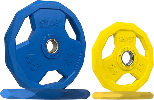 SPART Color Coded Weight Plate 2-Inch Rubber Coated Olympic Grip Plate for Barbell, Solid Cast Iron Weight Plates for Strength Training, Weightlifting, Crossfit, Home Gym, 2.5LB/5LB/10LB/25LB/35LB/45LB, Pair-StrideForce Fitness