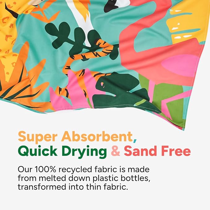 Dock & Bay Beach Towel - Quick Dry, Sand Free - Compact, Lightweight - 100% Recycled - Includes Bag - Wild Things - Large (160x90cm, 63x35)-StrideForce Fitness