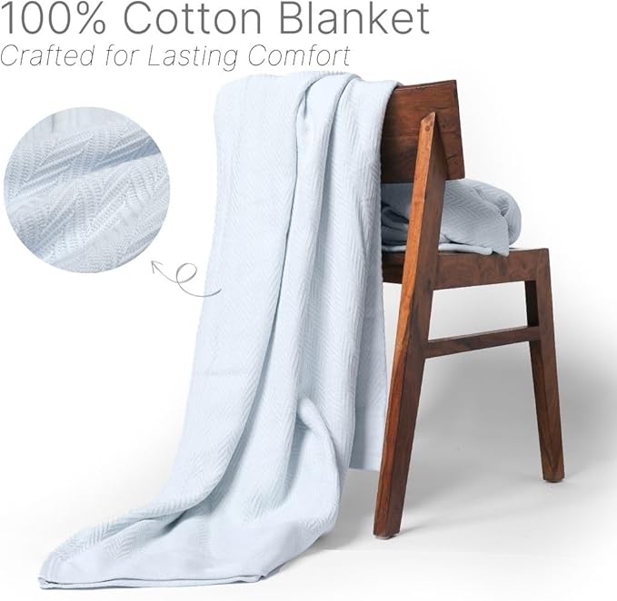 100% Cotton Herringbone Weave Blankets, 66"X90" Twin, Throw Blanket for Bed,All Season Cotton Blanket, Cozy Blanket,Throws Bed Blanket, Throw Blanket for Couch,Modern Home Decor -Light Blue-StrideForce Fitness