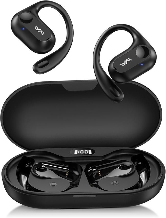 Open Ear Headphones,Bluetooth 5.3 Air Conduction Headphones ,Comfortable for Long Wear ,Powerful Bass,AI Clear Calls,30H Playback,IPX6 Light Weight Open Ear Earbuds with Ear-Hook for Workout,Running-StrideForce Fitness