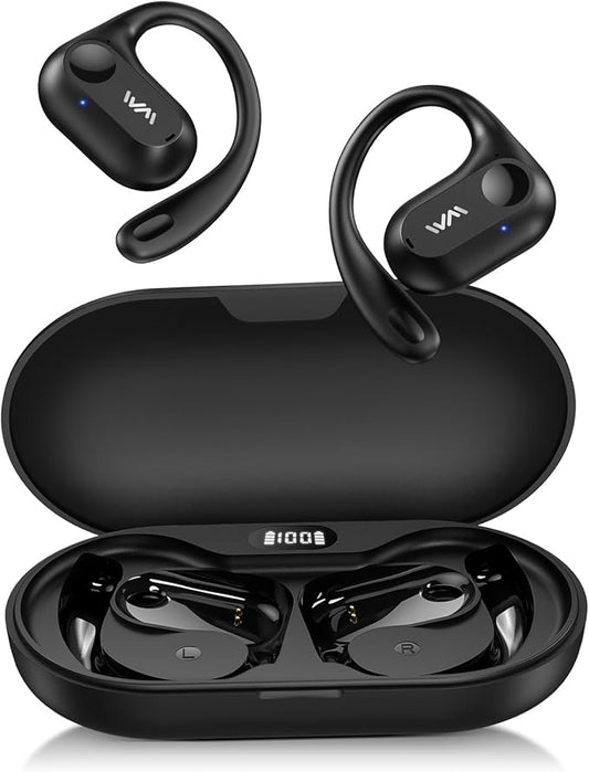 Open Ear Headphones,Bluetooth 5.3 Air Conduction Headphones ,Comfortable for Long Wear ,Powerful Bass,AI Clear Calls,30H Playback,IPX6 Light Weight Open Ear Earbuds with Ear-Hook for Workout,Running-StrideForce Fitness