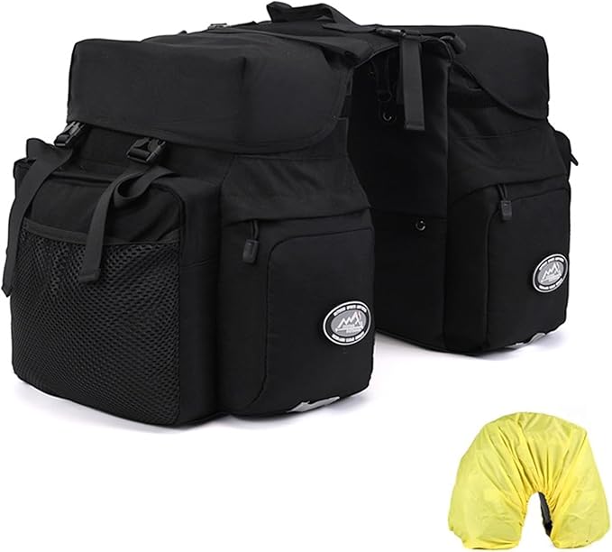 Dreamoon 50L Bike Panniers, Waterproof Bicycle Commuting Bag Saddle Bags with Rain Cover, Bike Rear Seat Bag Carrier with Reflective Trim, Cycling Organizer for Width Less Than 6.3 inches Rack (Black)-StrideForce Fitness