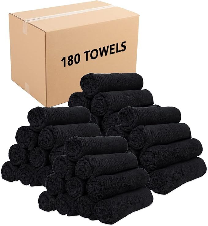 Arkwright Microfiber Gym Towel - Bulk Case of 180 - Super Soft, Quick Dry Workout Sweat Towels, 300 GSM Lightweight & Absorbent for Sports, Working Out, Yoga, and Spa, 16 x 27 in, Black-StrideForce Fitness