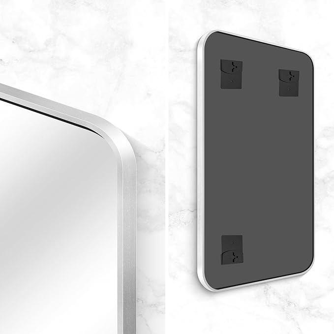 Silver Bathroom Mirror,24x48 inch Wall Mirror for Bathroom Wall Mounted,Rectangle Mirror for Bathroom Over Sink,Modern Frame Round Corner for Living Room,Bedroom Entryway,Horizontal/Vertical-StrideForce Fitness