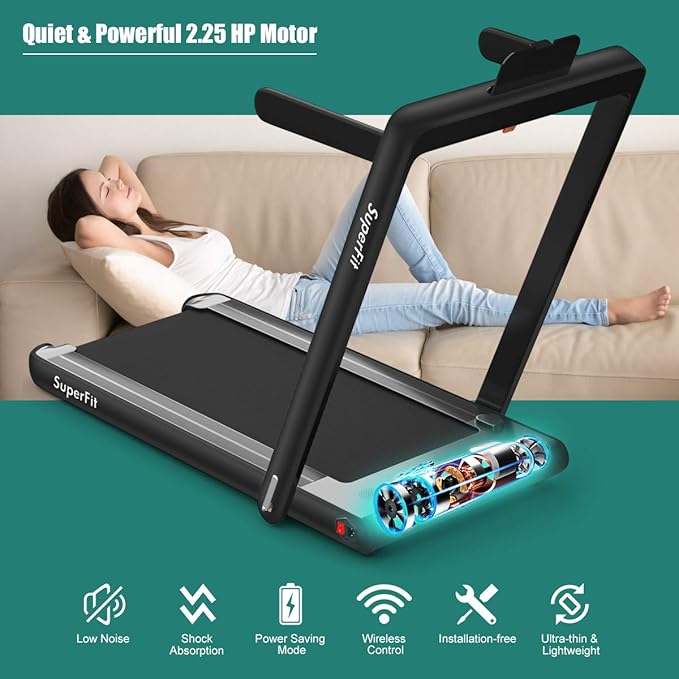 GYMAX Walking Pad, 2.25HP Dual Display Foldable Treadmill for Home with Remote/Smart App Control, Portable Compact Treadmill for Office Under Desk, Folding Running Machine for Small Spaces-StrideForce Fitness