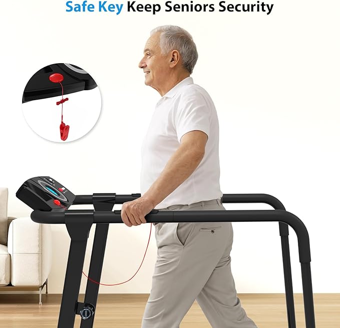 CIIHI Walking Treadmill for Senior - Foldable Senior Treadmill with 300 lbs Capacity and Long Handrails - Home Recovery Fitness Exercise Machine for Elder with Heart Rate Monitor-StrideForce Fitness