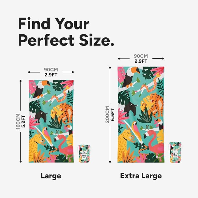Dock & Bay Beach Towel - Quick Dry, Sand Free - Compact, Lightweight - 100% Recycled - Includes Bag - Wild Things - Extra Large (200x90cm, 78x35)-StrideForce Fitness