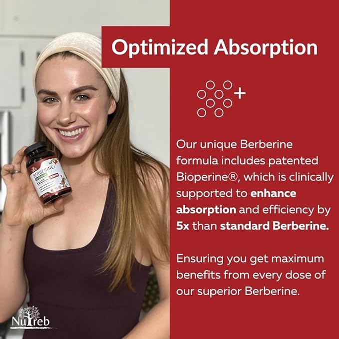 Berberine Supplement 1200mg - 5X Higher Absorption - Ultra Pure 98% Berberine HCL - Healthy Weight Management, Immune Support - Non GMO, Manufactured in USA - 60 Vegan Capsules-StrideForce Fitness