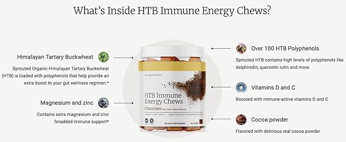 BIG BOLD HEALTH HTB Immune Energy Chews, Organic Sprouted Buckwheat with Vitamin D, Vitamin C, Zinc and Magnesium. Flavored with Delicious Real Cocoa Powder.-StrideForce Fitness